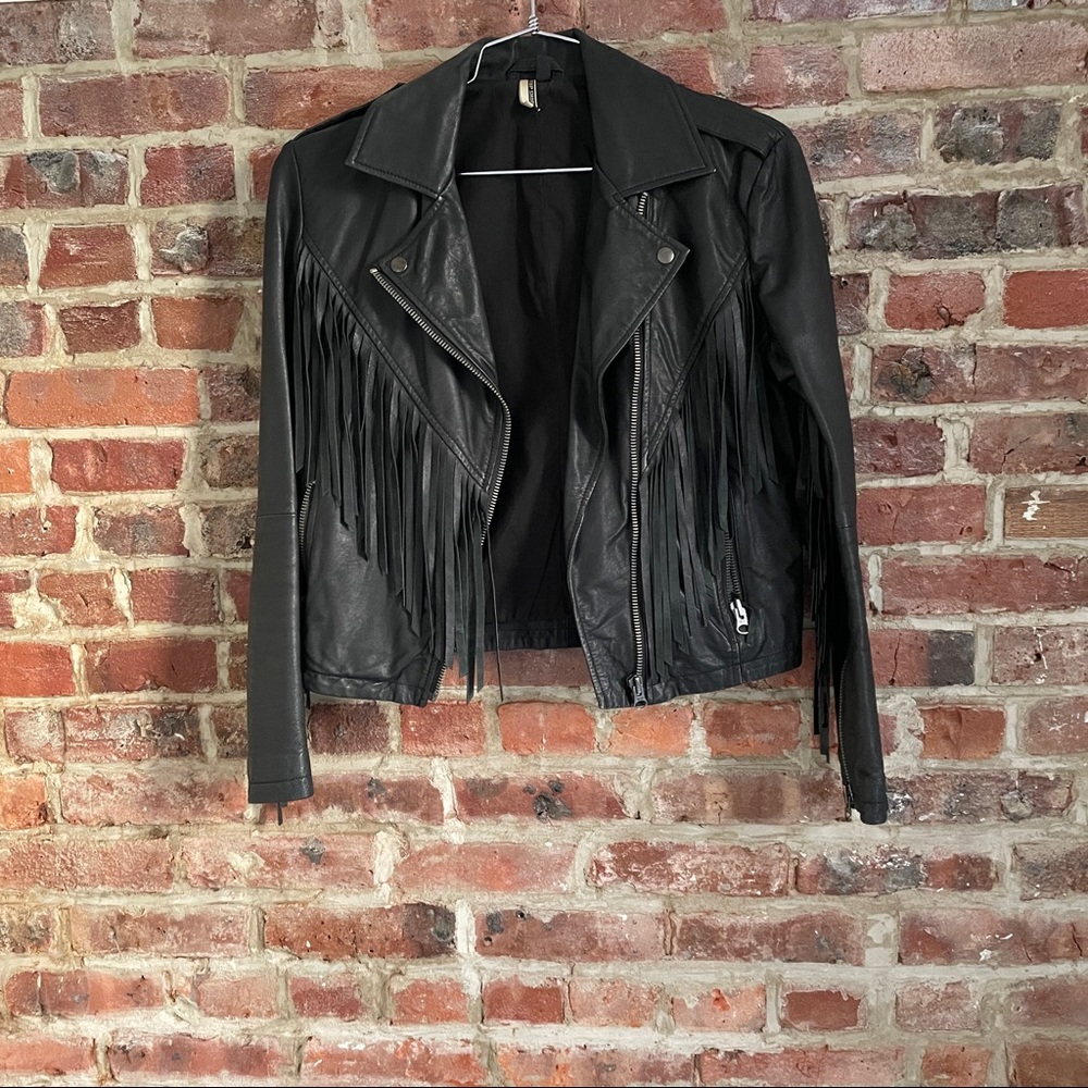 Topshop real leather fringe Moto jacket